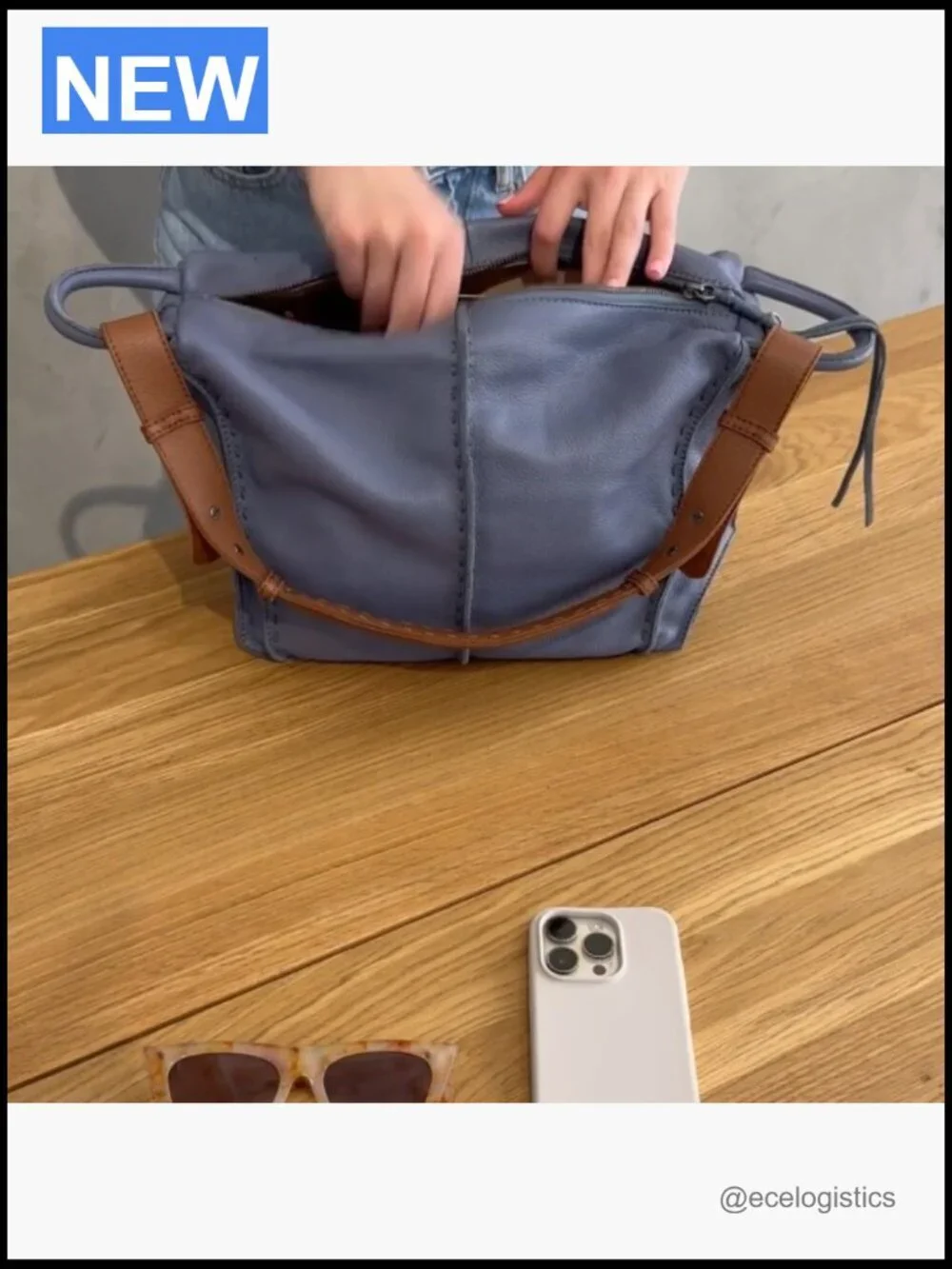 Large Leather Hobo Purse with Zipper Pocket - Everyday Travel Bag